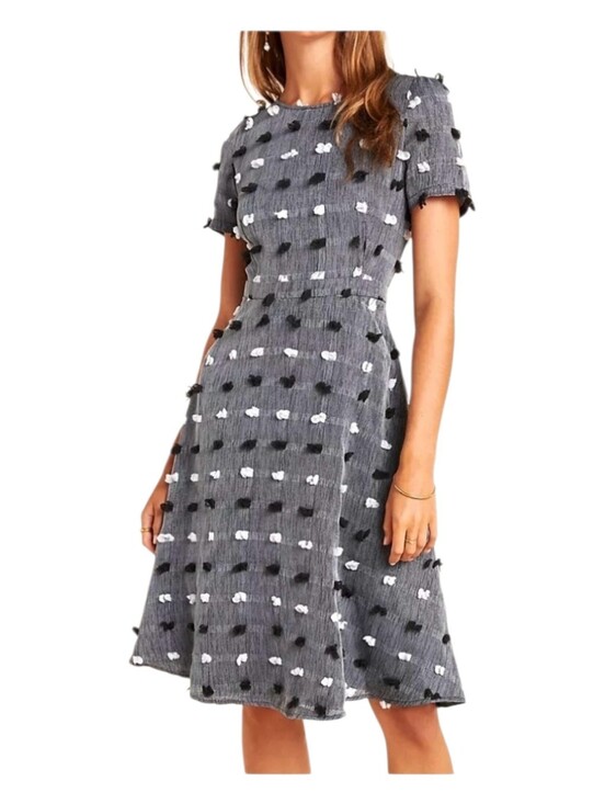 Anthropologie Dresses & Skirts - Anthropologie Gray Textured A-Line Dress with Black and White Dots